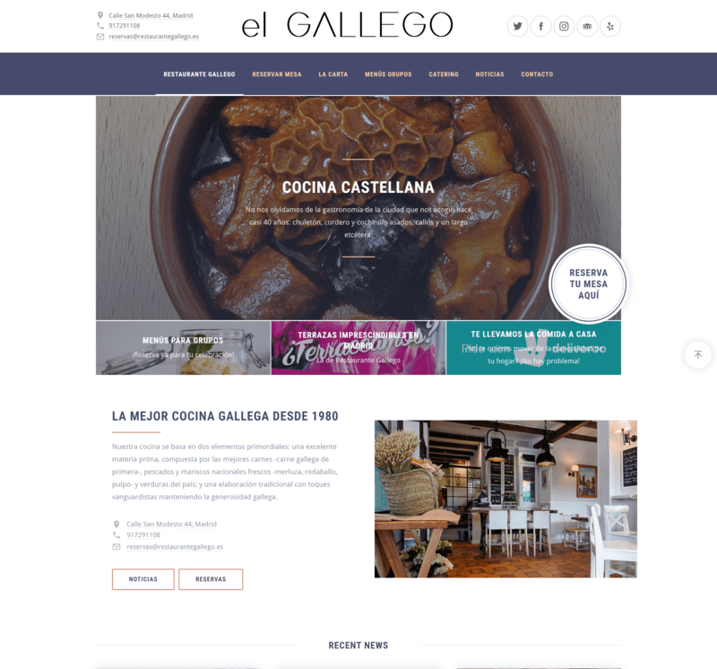 diseño de un sitio web de un restaurante